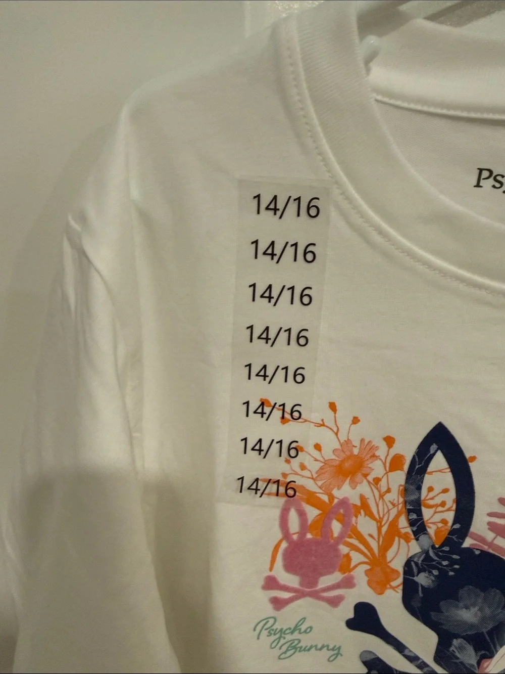 Psycho Bunny White Tee with Multicolor Bunny Skull Graphic